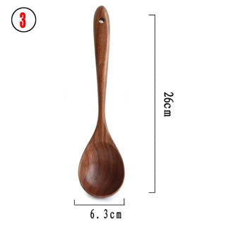 Buy 3 1-7pc Teak Natural Wood Tableware Spoon Spoon Turner Long Rice Colander Soup Skimmer Cooking Spoon Spoon Kitchen Tool Set