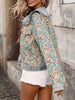 Women's Jacquard Denim Jacket | Ruffled Peter Pan Collar Long-Sleeve Short Jacket in Blue | S–XXL