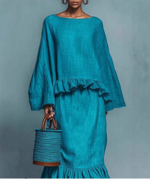 Women's Long Sleeve Top & Irregular Hem Skirt Set | Elegant Solid Color 2-Piece in 4 Colors
