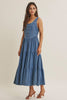 Summer Roadtrip Sustainable Denim Tiered Midi Dress
