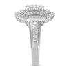 14K White Gold 1.0 Cttw Round & Baguette Cut Diamond Floral Cluster Quatrefoil Channel Set Band Cocktail Statement Ring
