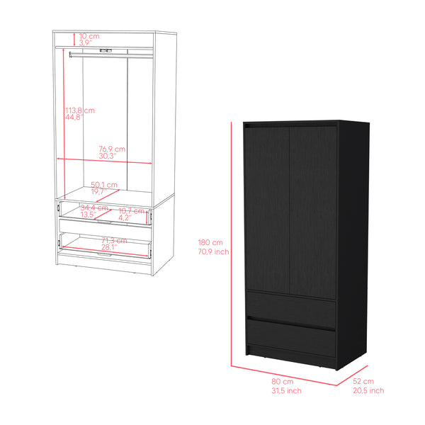 Armoire Closher, Two Drawers -Black