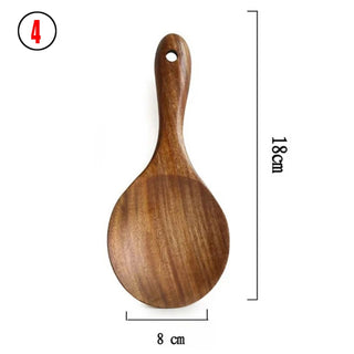 Buy 4 1-7pc Teak Natural Wood Tableware Spoon Spoon Turner Long Rice Colander Soup Skimmer Cooking Spoon Spoon Kitchen Tool Set