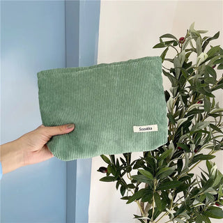 Buy green Corduroy Travel Cosmetic Bag Portable Makeup Storage Bag Purses Women Large Capacity Zipper Make Up Organizer Storage Clutch