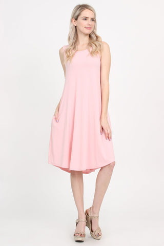 Buy dusty-pink Sleeveless Pocket Swing Dress