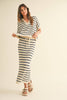 STRIPE PATTERN COLLARED SHORT SLEEVE TOP: NAVY STRIPE