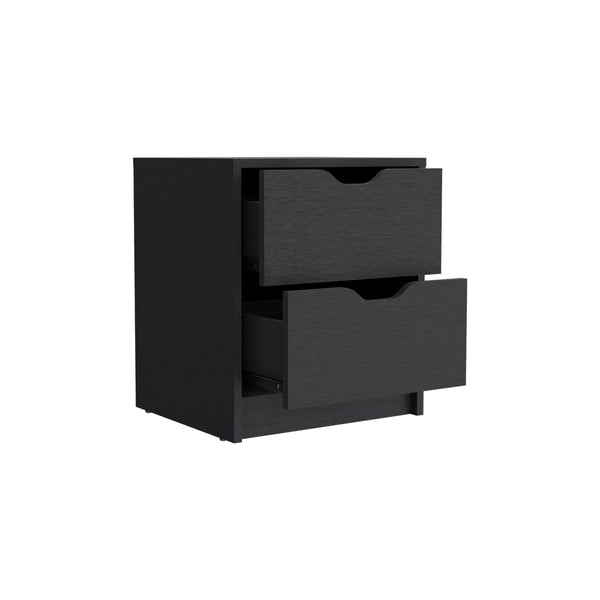 Nightstand Gandu, Two Drawers -Black