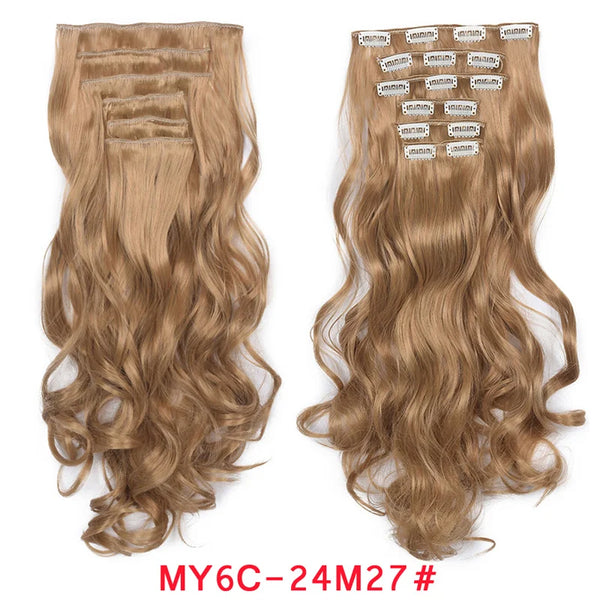 16 Clips Clip in Hair Extension Long Synthetic Hair Heat Resistant Hairpiece Natural Wavy Ombre Hair Piece 6Pcs/Set 20Inch LIHUI