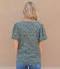 V Neck Print Short Sleeve Top - Kelly Green