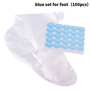 Buy blue-set-for-foot 100Pcs Disposable PE Empty Gloves Foot Covers Transparent Shoes Cover Paraffin Bath Exfoliating Foot &amp; Hand Mask Therapy Bags Se