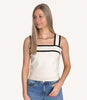 Contrast Sweater Tank Top - Taupe/Black