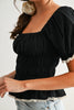 Smocked Peplum Top With Puff Sleeves
