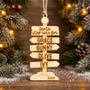 Personalized Family Ornament – Rustic Wooden Christmas Signpost Decor with Custom Engraving