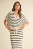 STRIPE PATTERN COLLARED SHORT SLEEVE TOP: NAVY STRIPE
