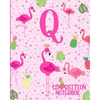 Composition Notebook Q: Pink Flamingo Initial Q Composition Wide Ruled Notebook - Paperback