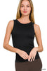 2 Way Neckline Seamless Ribbed Tank Top: Black