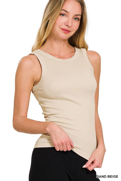 2 Way Neckline Seamless Ribbed Tank Top: Sand Beige