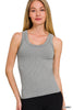 2 Way Neckline Seamless Ribbed Tank Top: H. Grey