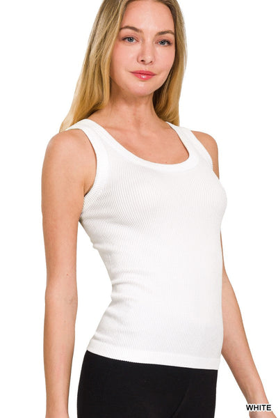 2 Way Neckline Seamless Ribbed Tank Top: White