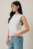 CREW NECK SLEEVELESS DIAGONAL PANEL STRIPE TOP: LT GREY-CREAM STRIPE