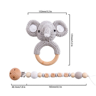 Buy orange Let&#39;s Make Baby Rattles Set Crochet Animal Elk Amigurumi Elephant Baby Teether Wooden Pacifier ChainBPA Free Nursing Rattle Toys