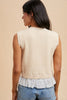 Mix Media Embroidery Layered Rib Sweater Top