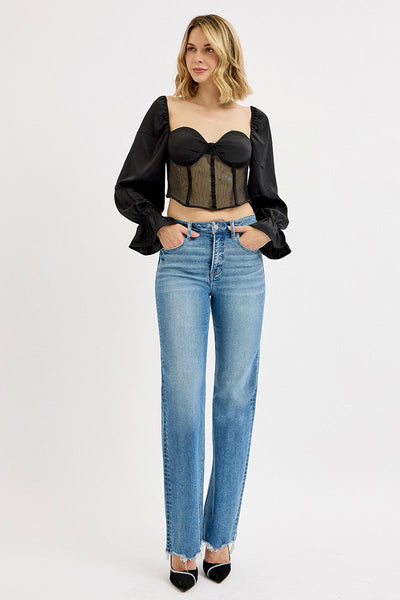 Tina Tummy Control High Rise Wide Leg Raw Cut Hem Jeans