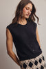 Ribbed Button-Front Knit Tank: Black