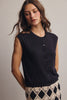 Ribbed Button-Front Knit Tank: Black