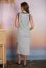 STRIPE CONTRAST TRIM SLEEVELESS KNIT MIDI DRESS