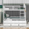 Twin over Twin Wood Bunk Bed with Trundle and Drawers White