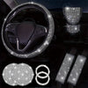 Diamond Set Leather Steering Wheel Cover Rhinestones Steering Wheel Cover With Crystal Breathable Anti-Slip Steering Wheel Protector Diamond Sparkling Car Steering Wheel Protector Vehicle Car Bling Steering Wheel Cover for Women Girls