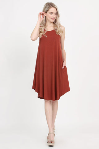 Buy dark-rust Sleeveless Pocket Swing Dress