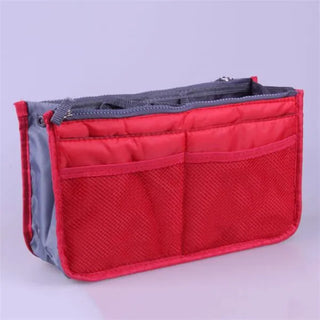 Buy red Nylon Cosmetic Bags for Women Tote Insert Double Zipper Makeup Bag Toiletries Storage Bag Girl Outdoors Travel Make Up Organizer