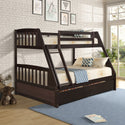 Solid Wood Twin Over Full Bunk Bed With Two Storage Drawers, Espresso