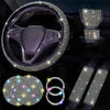 Diamond Set Leather Steering Wheel Cover Rhinestones Steering Wheel Cover With Crystal Breathable Anti-Slip Steering Wheel Protector Diamond Sparkling Car Steering Wheel Protector Vehicle Car Bling Steering Wheel Cover for Women Girls
