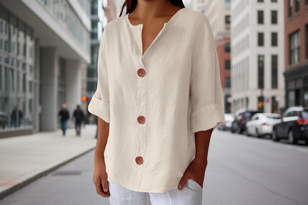 Women's V-Neck Buttoned Blouse