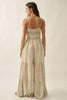 Geometric-Print Ruched Wide-Leg Tiered Ruffle Cami Jumpsuit: Oatmeal