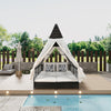 Outdoor Daybed Patio Lounge Bed With Adjustable Backrest Outdoor Double Sun Lounger With Curtains, 4 Pillows for Garden