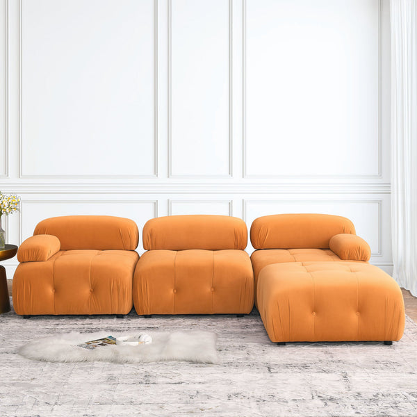 Modular Sectional Sofa, Button Tufted Designed and DIY Combination,L Shaped Couch With Reversible Ottoman, Orange Velvet