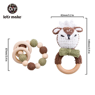 Buy light-green Let&#39;s Make Baby Rattles Set Crochet Animal Elk Amigurumi Elephant Baby Teether Wooden Pacifier ChainBPA Free Nursing Rattle Toys