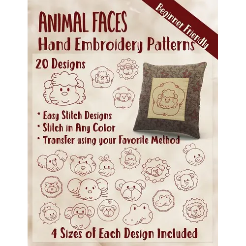 Animal Faces Hand Embroidery Patterns - Paperback