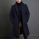 Atutumn Winter Long Warm Wool Trench Coat for Men Solid Color Single Breasted Luxury Wool Blends-Overcoat Tops Coats Clothing