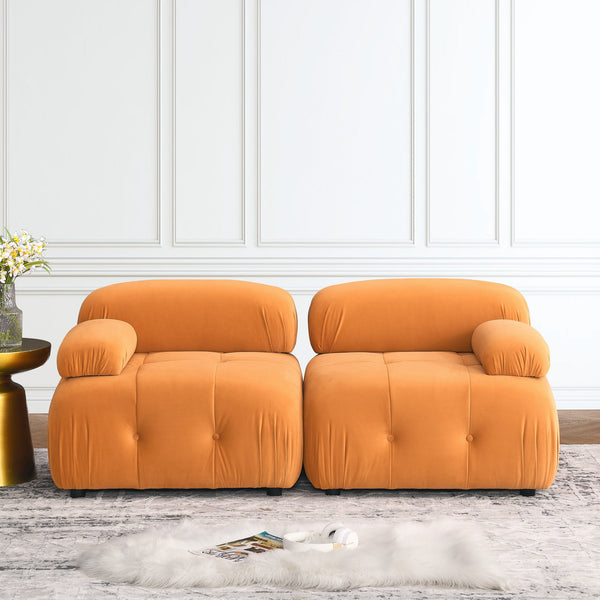 Modular Sectional Sofa, Button Tufted Designed and DIY Combination,L Shaped Couch With Reversible Ottoman, Orange Velvet
