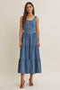 Summer Roadtrip Sustainable Denim Tiered Midi Dress