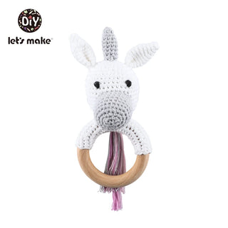 Buy colorful Let&#39;s Make Baby Rattles Set Crochet Animal Elk Amigurumi Elephant Baby Teether Wooden Pacifier ChainBPA Free Nursing Rattle Toys