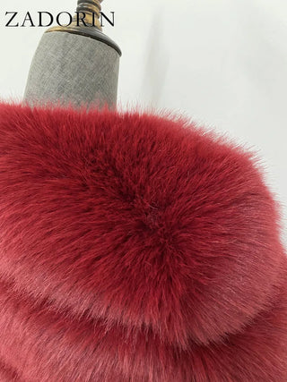 Buy wine-red ZADORIN New Luxury Vintage Faux Fur Coat Women Winter Warm Fur Coats Streetwear Female Fluffy Faux Fur Jacket Bontjas Dames