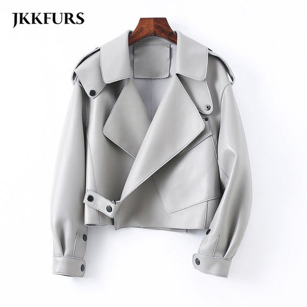 Women Real Sheepskin Fashion Bomber Designer Ladies Leather Jacket Coat