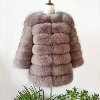 Buy khaki 100% True Fur Coat Women&#39;s Warm and Stylish Natural Fox Fur Jacket Vest Leather Coat Natural Fur Coats  Free Shipping