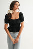 Smocked Peplum Top With Puff Sleeves